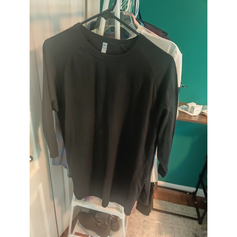 Men's Black Solid Crew Neck Baseball Cut‎ T-Shirt, Size L Regular